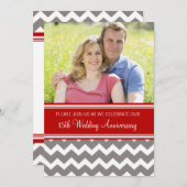 フォト レッド グレー 15周年 誕生日 招待状 (正面/裏面)