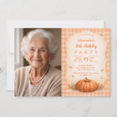 フォト レトロなカボチャのフラワー 90歳の誕生日 招待状 (正面)