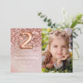 フォト ローズゴールド 女の子 2歳 誕生日パーティー 招待状 (スタンド正面)