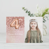 フォト ローズゴールド 女子4歳の誕生日パーティー 招待状 (スタンド正面)