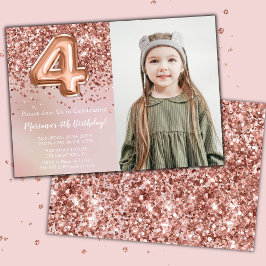 フォト ローズゴールド 女子4歳の誕生日パーティー 招待状