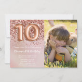 フォト ローズゴールド 女子 10歳 誕生日パーティー 招待状 (正面)