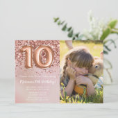 フォト ローズゴールド 女子 10歳 誕生日パーティー 招待状 (スタンド正面)