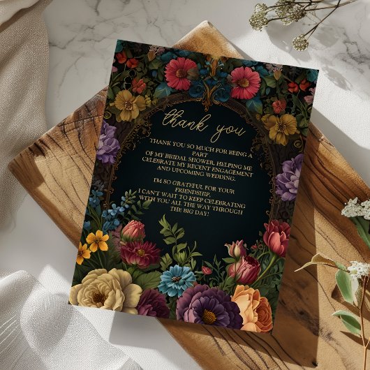 フォト ヴィクトリアン ゴシック ヴィンテージ フローラル ブライダル サンキューカード