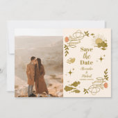 フォト ヴィンテージ ゴールド 神秘的な植物の結婚式 セーブザデート (正面)