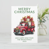 フォト ヴィンテージ トラック プレゼンツ グリーン クリスマス 招待状 (スタンド正面)