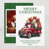 フォト ヴィンテージ トラック プレゼンツ グリーン クリスマス 招待状 (正面/裏面)