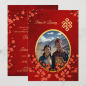 フォト 桜 チベット 結婚式 招待状 (正面/裏面)