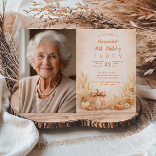 フォト 秋の収穫 フラワー 90歳の誕生日 招待状
