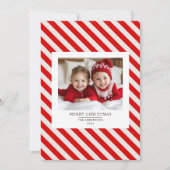 フォト 赤ストライプ メリークリスマス と ネーム 招待状 (正面)