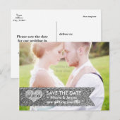 フォト 銀のラメ バナー セーブ ザ デート ポストカード (正面/裏面)