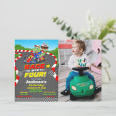 フォト 4歳の誕生日 恐竜 レーシングカー ガオー 招待状 (スタンド正面)