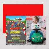 フォト 4歳の誕生日 恐竜 レーシングカー ガオー 招待状 (正面/裏面)