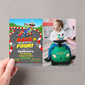 フォト 4歳の誕生日 恐竜 レーシングカー Ready Set アクリル招待状 (インサイチュ (ポータブル))