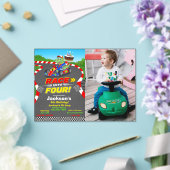 フォト 4歳の誕生日 恐竜 レーシングカー Ready Set アクリル招待状 (インサイチュ (ウェディング))