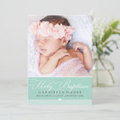 フォト Baptism エレガントなカリグラフィー スウィート ミントグリーン 招待状 (スタンド正面)