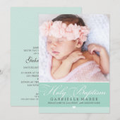 フォト Baptism エレガントなカリグラフィー スウィート ミントグリーン 招待状 (正面/裏面)