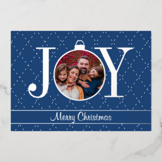 フォト JOY ブルー ホワイト クリスマス シルバー 箔シーズンカード