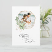 *~*フォトAR6 RSVP + QR金ゴールドジオメトリ結婚ック 招待状 (スタンド正面)