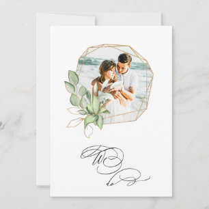 *~*フォトAR6 RSVP + QR金ゴールドジオメトリ結婚ック 招待状