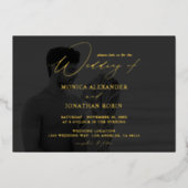 フォトB&W水平4モダン'フ結婚ルダーク 箔招待状 (正面)