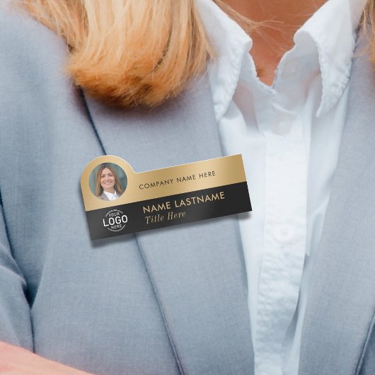 フォトIDロゴモダンフェイク金ゴールド黒プロフェッショナル 名札