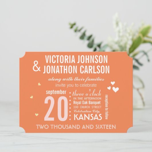 フォトMCMコーラルオレンジモダンタイポグラフィ結婚ズ 招待状 (スタンド正面)