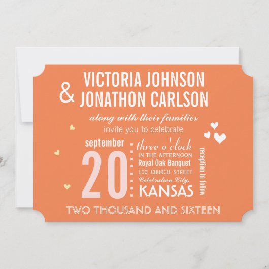 フォトMCMコーラルオレンジモダンタイポグラフィ結婚ズ 招待状 (正面)