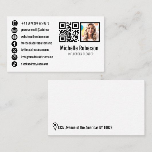 フォトqrコードとソーシャルメディアのアイコン 名刺 (正面/裏面)