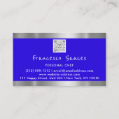 フォトQRコードパーソナルシェフ料理ブルー 名刺 (裏面)