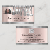 フォトQRコードパーソナルシェフ料理ラウンジシルバー 名刺 (正面/裏面)