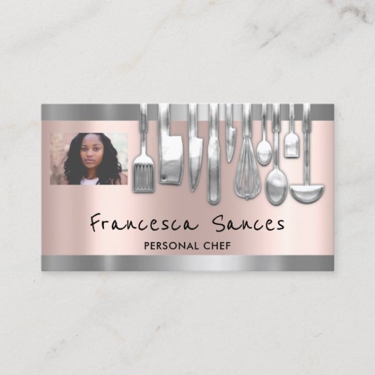 フォトQRコードパーソナルシェフ料理ラウンジシルバー 名刺 (正面)