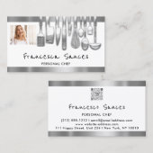 フォトQRコードパーソナルシェフ料理ラウンジホワイト 名刺 (正面/裏面)