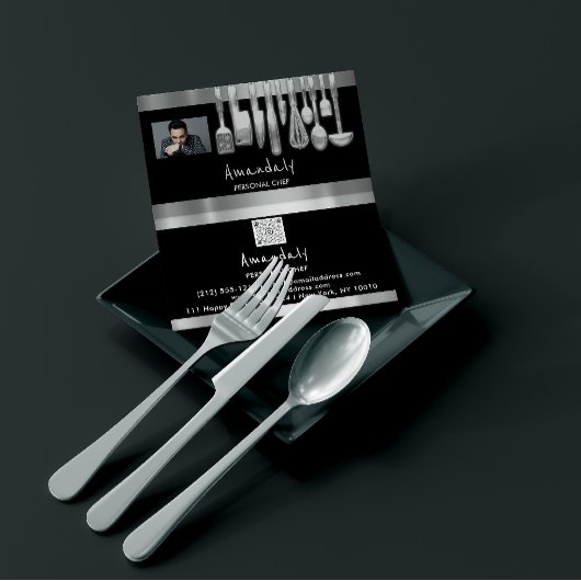 フォトQRコードパーソナルシェフ料理レストランバー 名刺