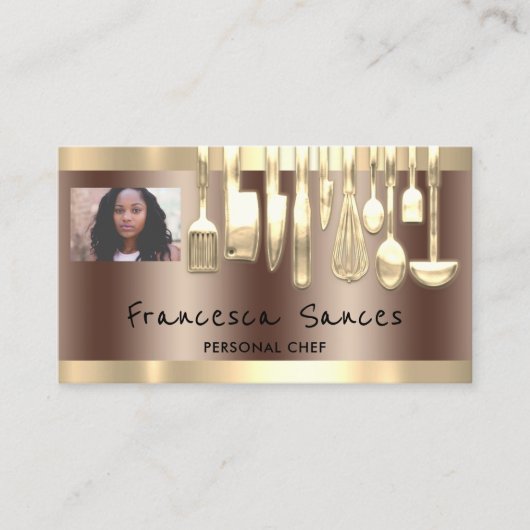 フォトQRコードパーソナルシェフ料理金ゴールドナイフ 名刺 (正面)