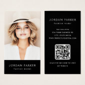 フォトQRコードファッションモデル黒の名刺 (正面&裏面)