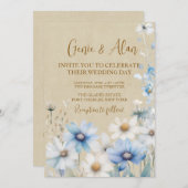 フォトQRコードモダンワイルドフラワー結婚ズ 招待状 (正面/裏面)