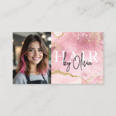 フォトQRコード美容師ピンクアゲイト大理石 名刺 (正面)