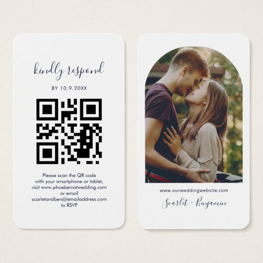 フォトQRコードRSVP結婚式ウェブサイト同封カード (正面&裏面)