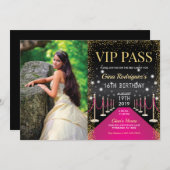 フォトVIPパスハリウッドピンクレッドカーペット誕生日 招待状 (正面/裏面)