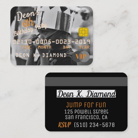 フォトVIP誕生日クレジットカード招待状 割引カード (正面/裏面)