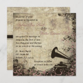 フォノグラフヴィンテージウェディング招待状ピンク 招待状 (正面/裏面)