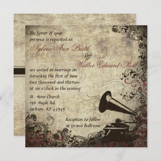 フォノグラフヴィンテージウェディング招待状 招待状 (正面/裏面)