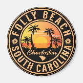 フォリービーチサウスカロライナヴィンテージレトロサンセット マグネット (正面)