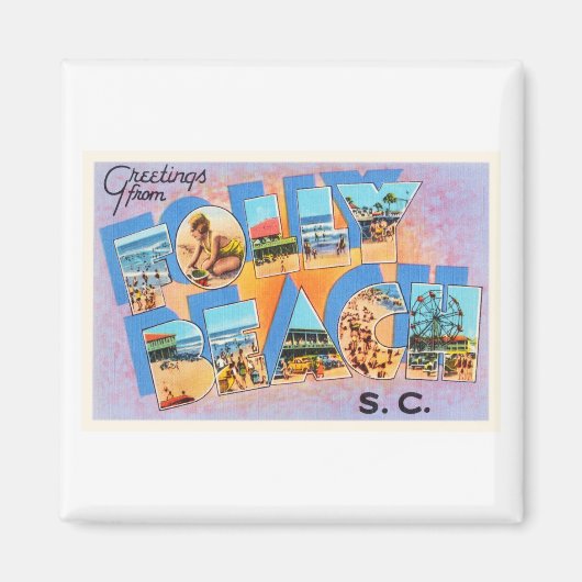 フォリービーチサウスカロライナSCオールドヴィンテージポストカード マグネット (正面)