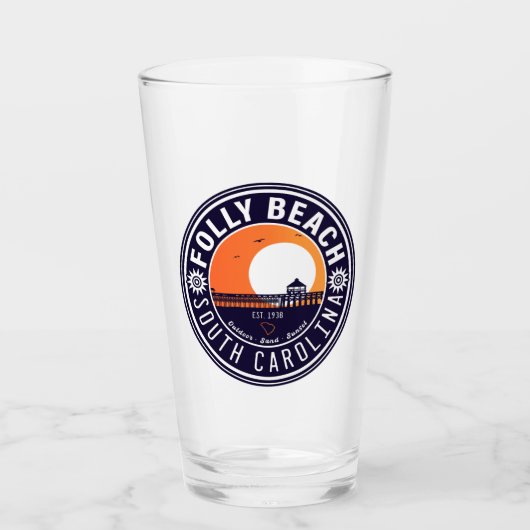 フォリービーチSCお土産レトロサンセットピア60s タンブラーグラス (正面)