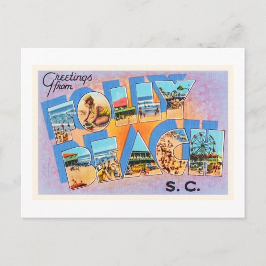 フォリー・ビーチ サウスカロライナ州 SC オールド ヴィンテージ ポストカード (正面)