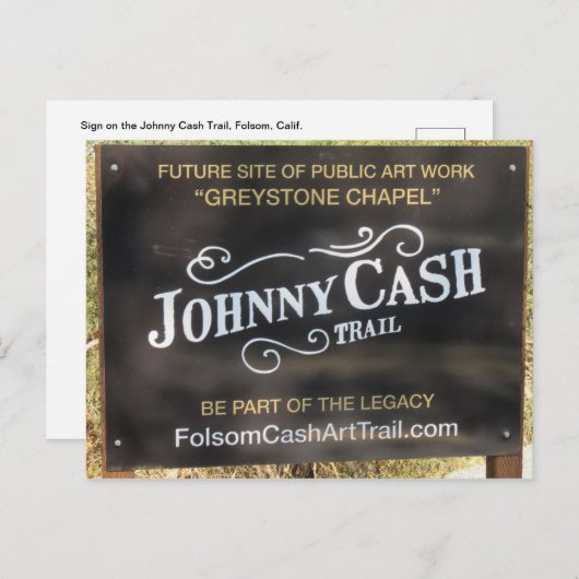 フォルサムのアイコン: ジョニー・キャッシュ・トレイルの看板 ポストカード (正面/裏面)