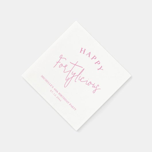 フォルタイシィ40歳の誕生日パーティーピンクガーリー スタンダードカクテルナプキン (角)