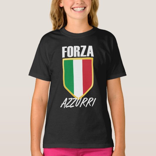 フォルツァアズーリイタリア国旗のサッカー Tシャツ (正面)